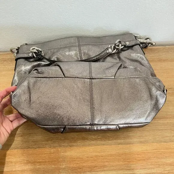 Coach Brooke Metallic Silver Pewter Hobo Shoulder Bag Purse Shiny Y2K - Picture 7 of 9